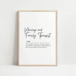 Minimalist black and white typography print featuring 'Marriage and Family Therapist' in elegant script font with definition below, creating a sophisticated and calming professional art piece.