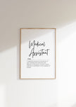 Minimalist black and white typography print featuring 'Medical Assistant' in elegant script font with inspirational definition, creating a professional and calming healthcare office art piece.