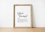 Minimalist medical technologist definition print featuring elegant script typography on white background with professional serif font detailing the meticulous artisan description, perfect for clinical environments.