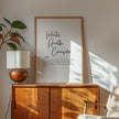 Elegant black script typography displaying 'Mental Health Counselor' with inspirational definition in sans-serif font against clean white background, framed in modern wood for professional therapy spaces.