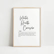 Elegant black script typography displaying 'Mental Health Counselor' with inspirational definition in sans-serif font against clean white background, framed in modern wood for professional therapy spaces.