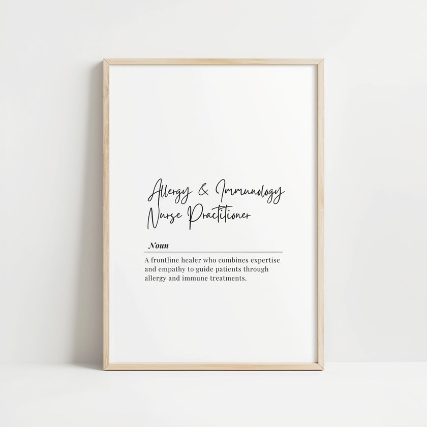 Minimalist Allergy Immunology Nurse Practitioner Definition Print – Medical Office Wall Art Digital Download