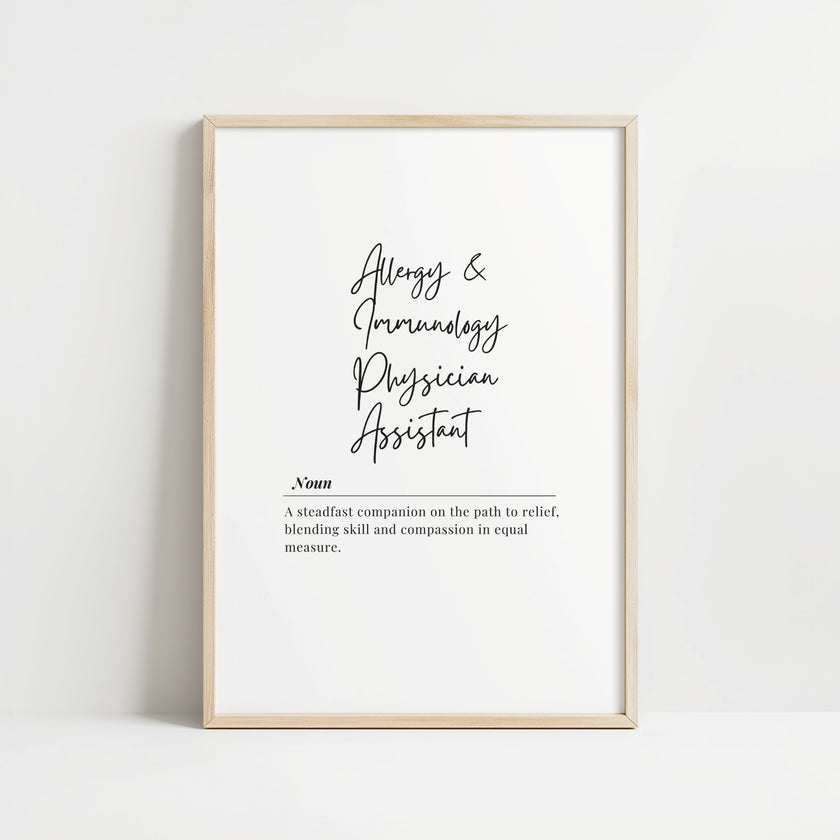 Minimalist Allergy Immunology Physician Assistant Wall Art – Medical Office Typography Print Digital Download