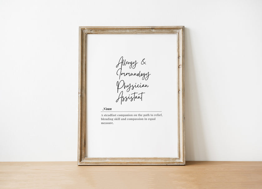 Minimalist Allergy Immunology Physician Assistant Wall Art – Medical Office Typography Print Digital Download