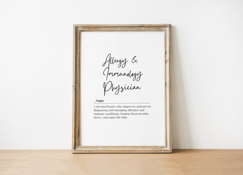 Minimalist Allergy Immunology Physician Definition Print – Medical Office Wall Art Digital Download