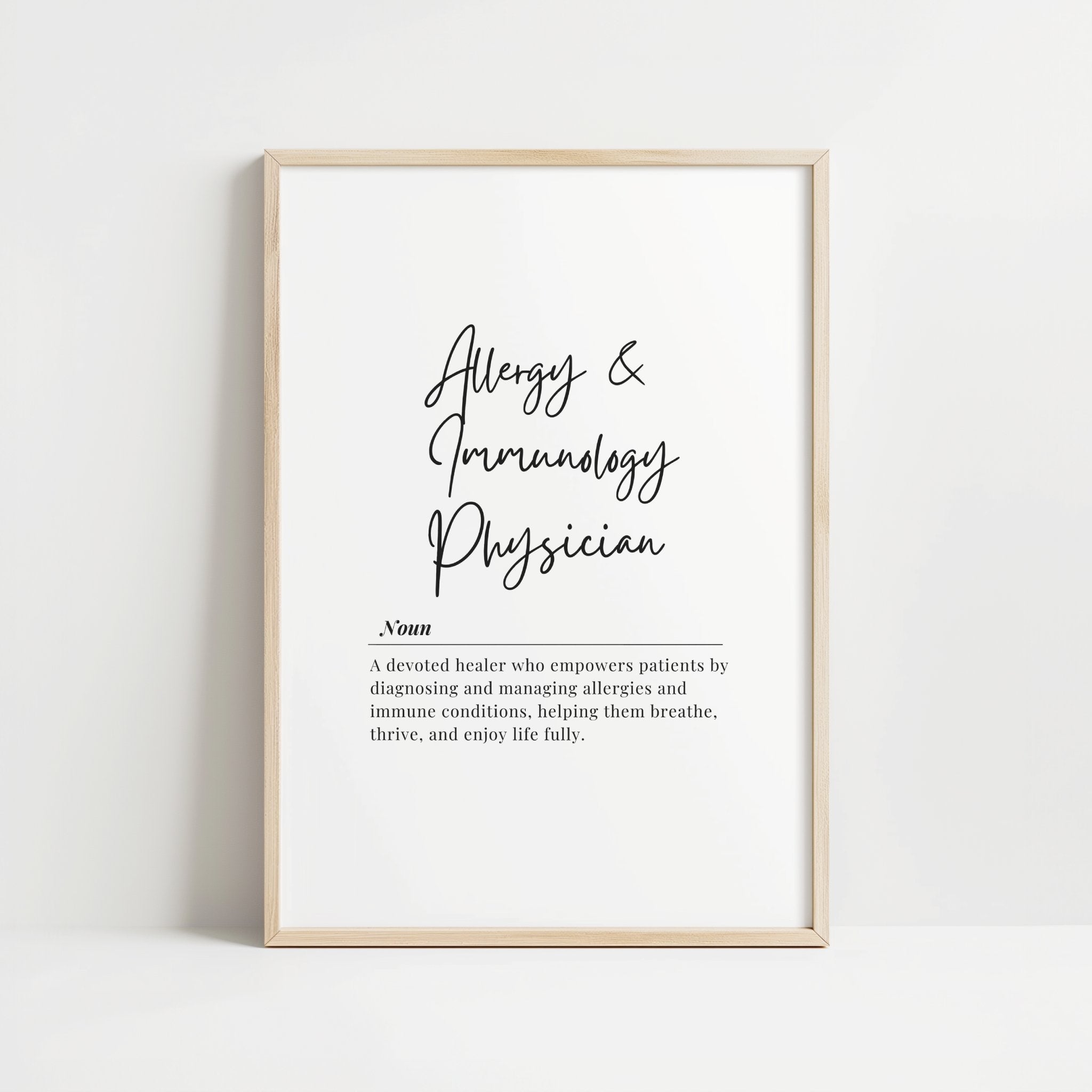 Minimalist Allergy Immunology Physician Definition Print – Medical Office Wall Art Digital Download