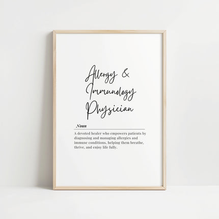 Minimalist Allergy Immunology Physician Definition Print – Medical Office Wall Art Digital Download