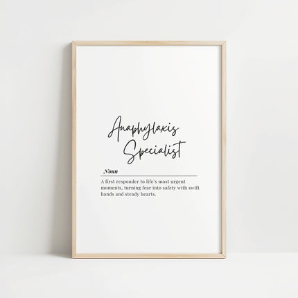 Minimalist Anaphylaxis Specialist Definition Print – Medical Office Wall Art Digital Download