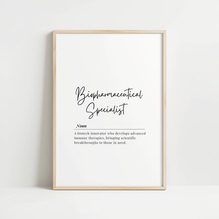 Minimalist Biopharmaceutical Specialist Definition Print – Medical Office Wall Art Digital Download