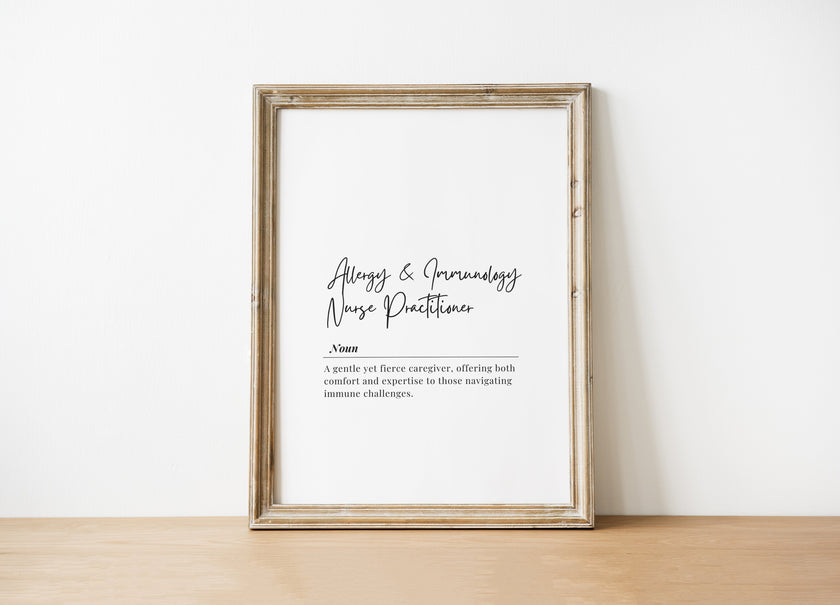 Minimalist Medical Definition Print – Allergy Immunology Nurse Practitioner Wall Art Digital Download