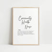 Black script typography spelling 'Community Health Nurse' with serif definition text on clean white background, featuring inspirational quote about advocacy, empathy and healing in minimalist design