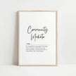 Elegant black handwritten typography defining Community Mediator against crisp white background, featuring serif font with balanced composition ideal for professional mediation offices