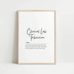 Minimalist black and white typography print featuring 'Clinical Lab Technician' definition in elegant script font with professional serif text on clean white background