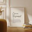 Minimalist typography art displaying 'Clinical Psychologist' in bold black script on white background with elegant serif font definition, creating a professional, calming atmosphere