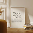 Elegant black typography print displaying 'Capoeira Instructor' definition in contrasting script and serif fonts against clean white background, framed in light wood with minimalist design for inspirational studio decor.