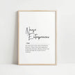 Modern typography print featuring 'Nurse Entrepreneur' in bold black script on white background with elegant font pairing, clean composition, and inspirational healthcare business definition.