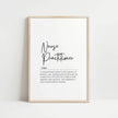 Minimalist typography print featuring 'Nurse Practitioner' in flowing script with definition text in black serif font on white background, creating a calming professional aesthetic ideal for clinical settings.