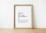 Minimalist typography print featuring 'Nurse Practitioner' in flowing script with definition text in black serif font on white background, creating a calming professional aesthetic ideal for clinical settings.