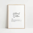 Minimalist black and white typographic print featuring elegant 'Nutritionist Dietitian' script with definition quote about transforming food anxiety into healing, perfect for wellness offices.