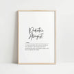 Minimalist black and white typography print featuring Pediatric Allergist definition in mixed bold script and serif fonts against clean white background, framed in light wood, ideal for healthcare settings.