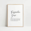 Elegant black script 'Psychiatric Nurse' with definition against white background, framed in wood, conveying empathy and healing through sophisticated typography and clean design.