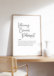 Elegant black typography on white background defining Veterinary Clinical Pathologist, featuring sophisticated script and serif fonts in modern wooden frame, ideal for professional veterinary settings.