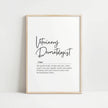 Elegant typographical definition print featuring 'Veterinary Dermatologist' in flowing script against white background, with serif font definition text creating professional, calming aesthetic for vet clinics.