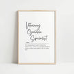 Minimalist typography design featuring 'Veterinary Geriatric Specialist' in elegant script font with inspirational subtext on compassionate pet care, set in charcoal gray against white background.
