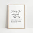 Elegant black typography on white background featuring 'Veterinary Pain Management Specialist' in handwritten script paired with serif definition text, framed in light wood for professional veterinary settings.