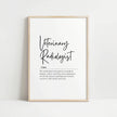 Elegant veterinary radiologist definition typography featuring flowing script against white background, framed in natural wood, creating a professional yet inspiring aesthetic for clinical spaces.