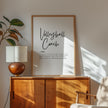 Elegant minimalist typography print featuring 'Volleyball Coach' in black cursive script on white background with inspirational definition text in serif font, presented in a sleek wooden frame.