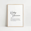 Elegant typography displaying Wildlife Veterinarian definition in mixed script and serif fonts against clean white background, creating professional minimalist wall art for veterinary offices.