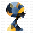 Abstract African Woman Art Print, Modern Geometric Wall Decor, Blue Orange Home Decoration