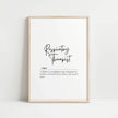Minimalist typography print featuring 'Respiratory Therapist' in elegant black script on white background, with definition text describing them as a lifeline for struggling lungs.