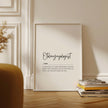Minimalist black and white typography print featuring otolaryngologist definition with elegant serif font on pristine white background