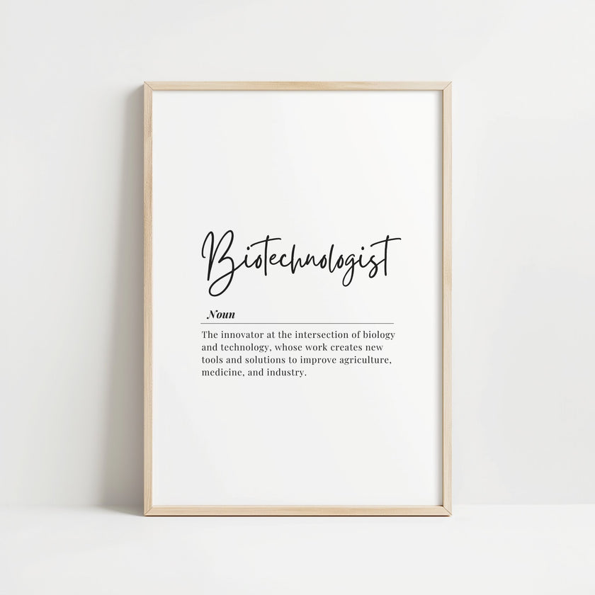 Modern typography biotechnologist definition art print featuring elegant black text on white background with minimalist Scandinavian design aesthetic Minimalist Biotechnologist Definition Print – Modern Science Office Wall Art Digital Download ff12de-46.myshopify.com