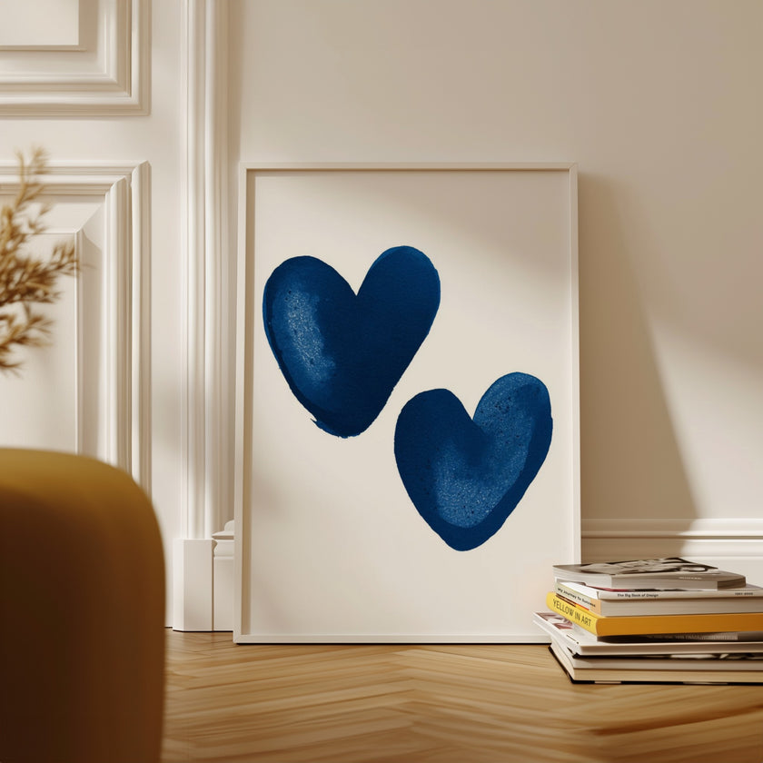 Modern Blue Heart Canvas Print, Minimalist Wall Art, Large Abstract Love Painting, Romantic Home Decor, Stylish Living Room Artwork