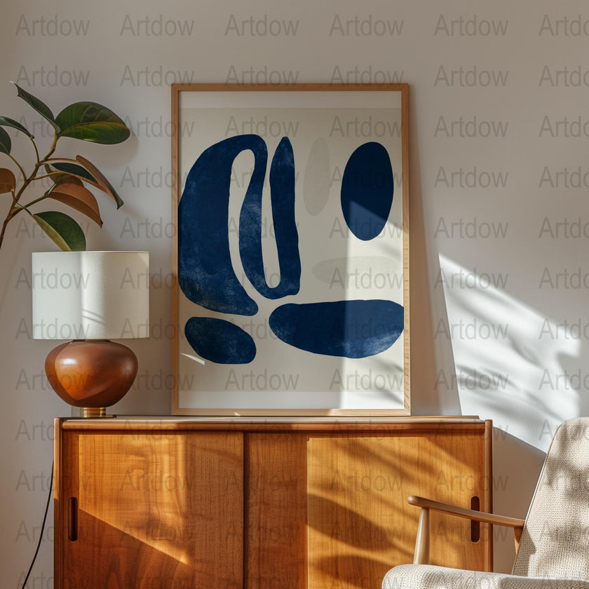 Modern Abstract Blue Art Print, Minimalist Wall Decor, Large Canvas Painting, Home Office Aesthetic