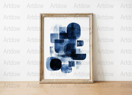 Abstract Blue Art Print, Modern Navy Watercolor Painting, Minimalist Wall Decor, Framed Artwork for Living Room