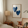 Modern Blue Heart Wall Art, Minimalist Love Print, Bedroom Decor, Home Interior Design, Framed Canvas Artwork