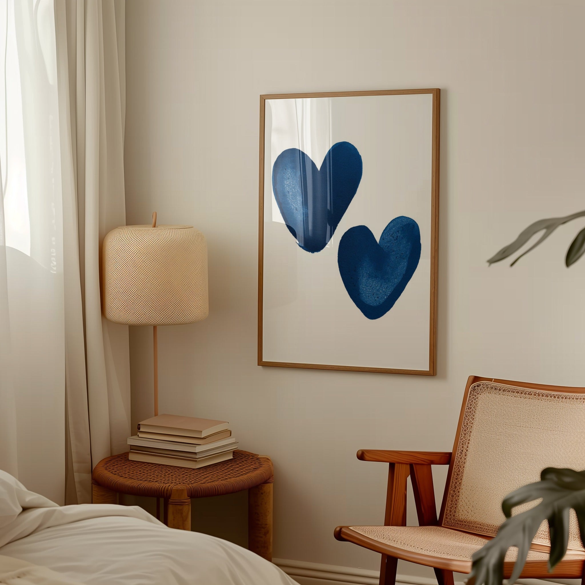 Modern Blue Heart Wall Art, Minimalist Love Print, Bedroom Decor, Home Interior Design, Framed Canvas Artwork