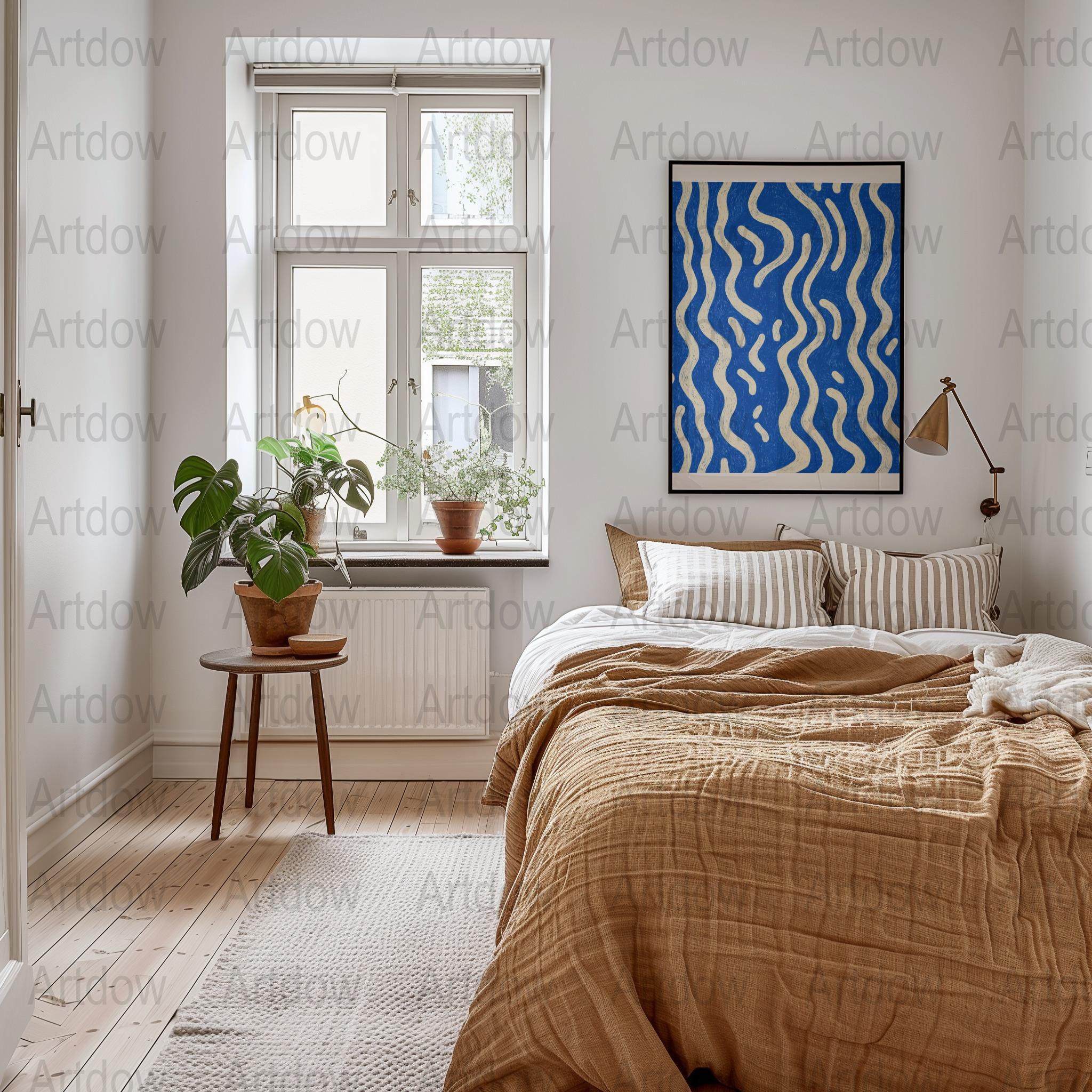 Abstract Blue Wall Art Canvas, Modern Bedroom Decor, Large Painting Print, Contemporary Home Interior, Stylish Apartment Artwork