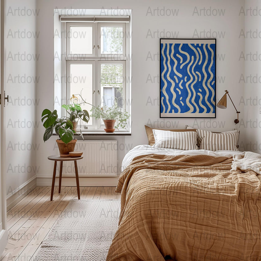 Abstract Blue Wall Art Canvas, Modern Bedroom Decor, Large Painting Print, Contemporary Home Interior, Stylish Apartment Artwork