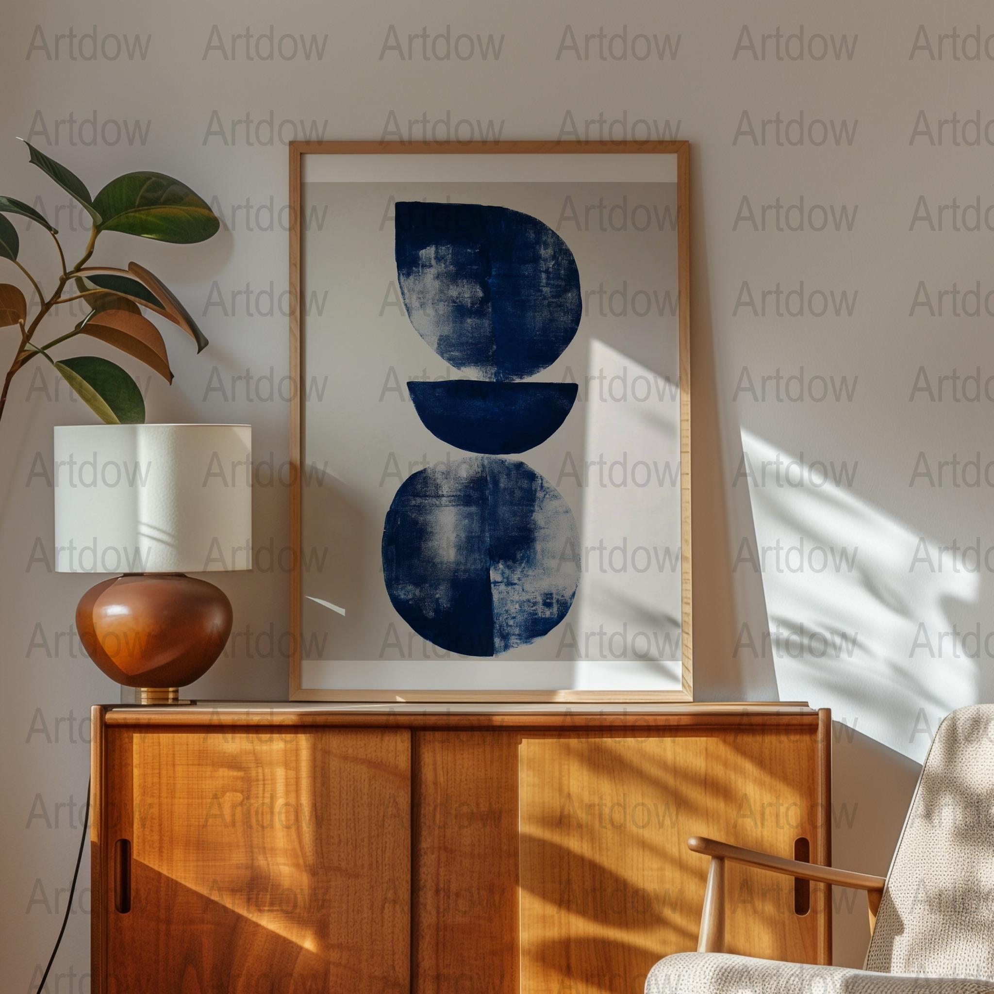Modern Blue Abstract Art Print, Minimalist Circle Design Poster, Home Office Wall Decor
