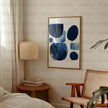 Abstract geometric navy blue and indigo shapes against white background with soft textures creating a calming modern minimalist design perfect for contemporary spaces.