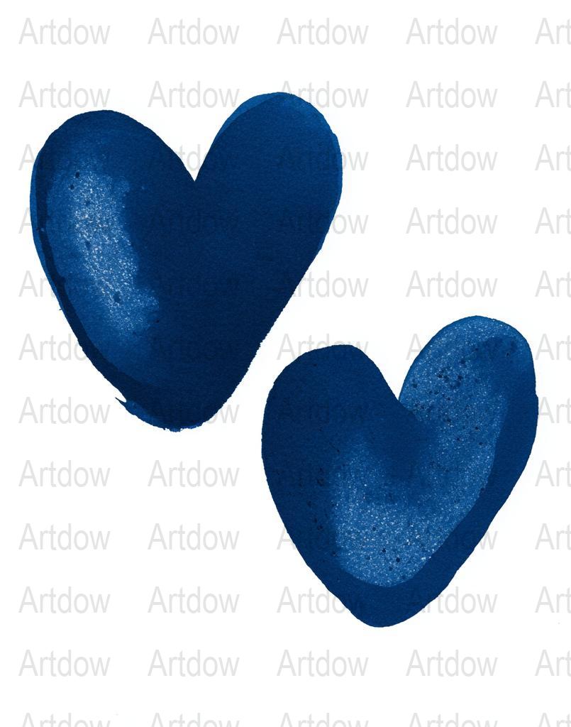Blue Watercolor Heart Art Print, Abstract Love Wall Decor, Romantic Gift Idea, Bedroom Aesthetic Artwork
