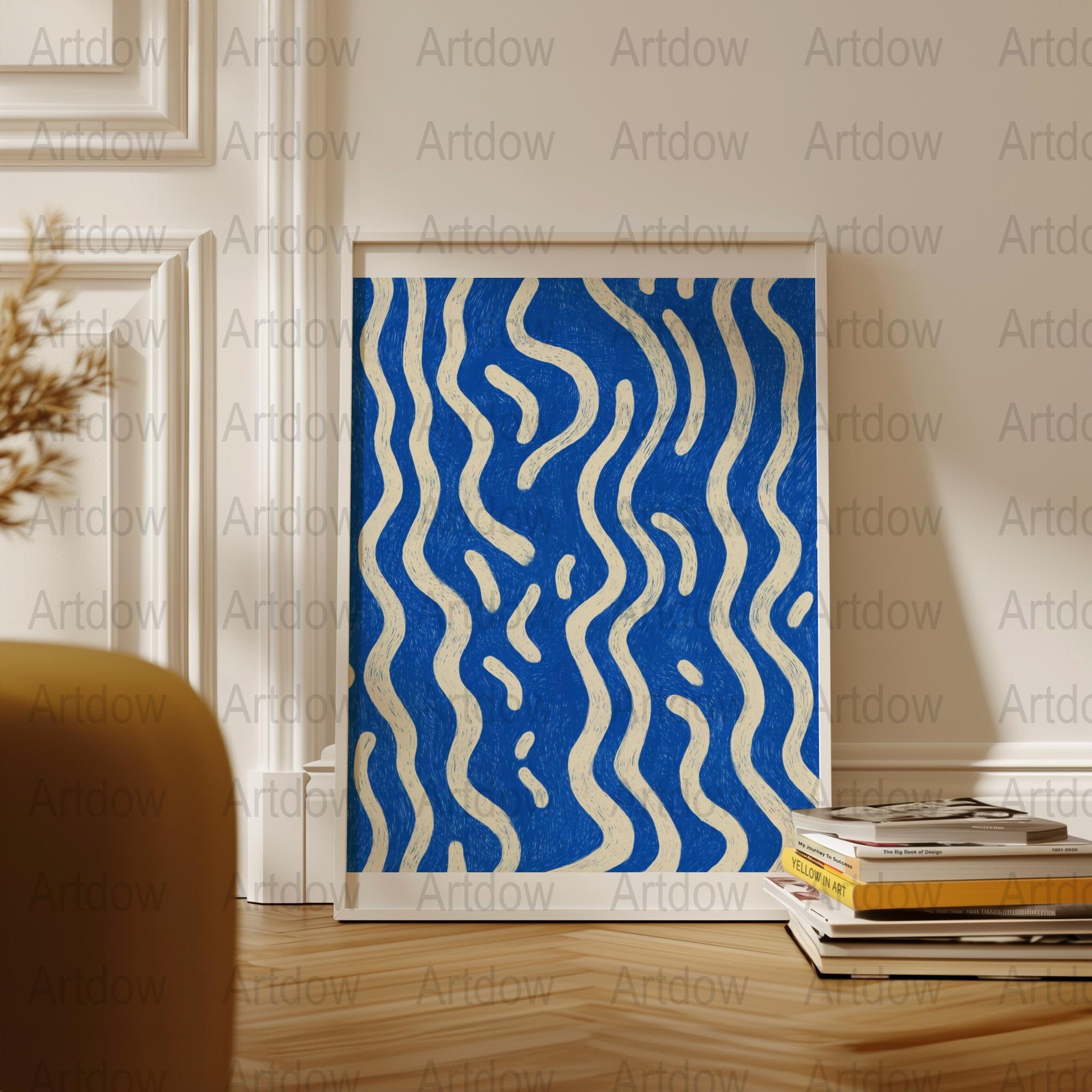 Abstract Blue and White Waves Canvas Art, Modern Wall Decor, Large Print, Minimalist Home Interior Design