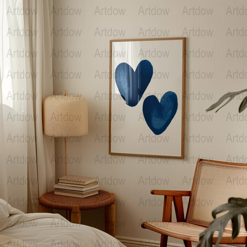 Blue Heart Canvas Art Print, Modern Romantic Wall Decor, Living Room Bedroom Artwork