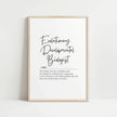 Elegant black typography print featuring 'Evolutionary Developmental Biologist' in modern script against white background with definition text in clean serif font, framed in natural wood